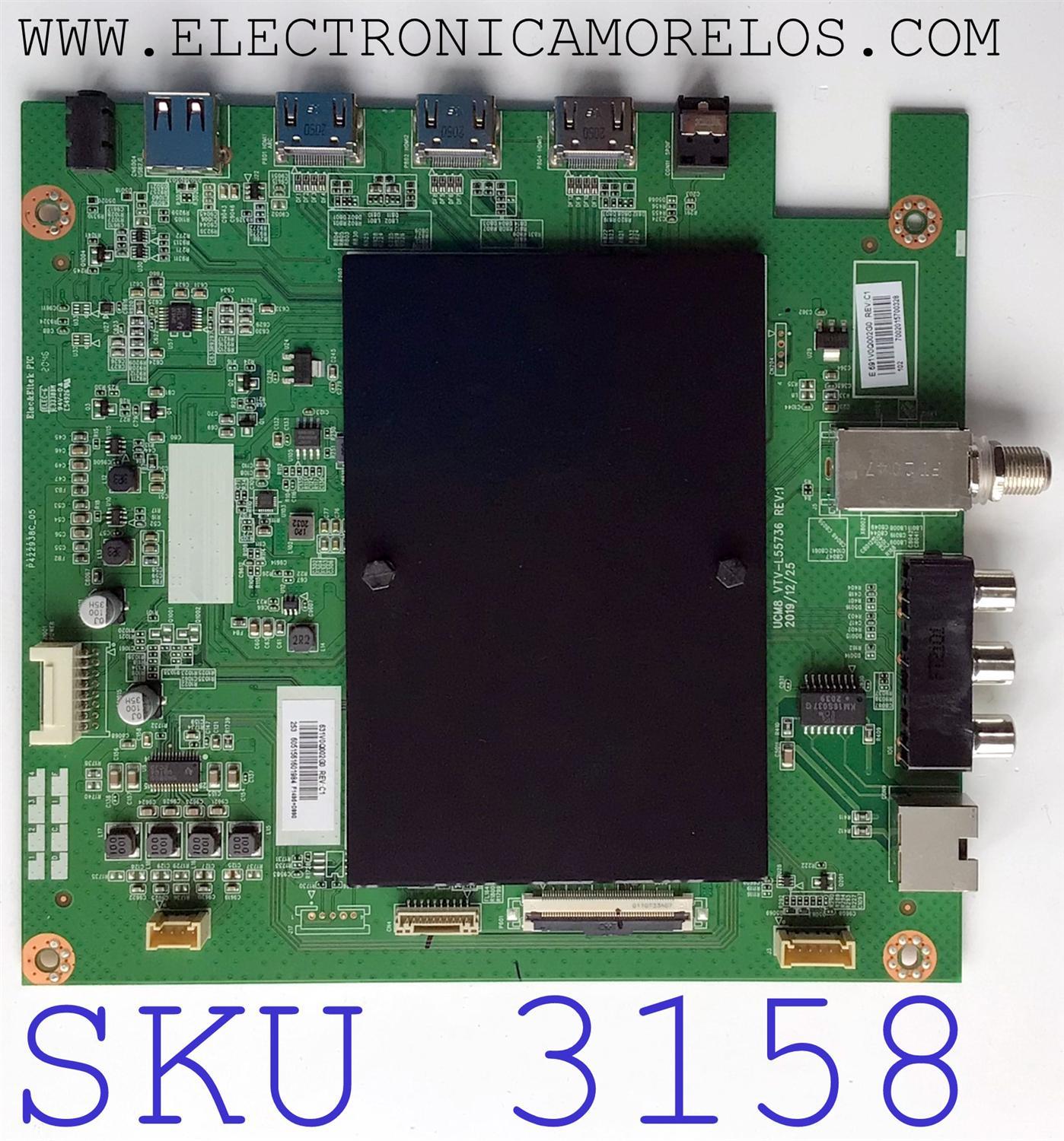 MAIN PARA TV TOSHIBA / NUMERO DE PARTE 631V0Q002G0 / 691V0Q002G0 / VTV-L55736 / 631V0Q002G0 REV:C1 / 691V0Q002G0 REV:C1 / P422938C_05 / UCM8 / PANEL K500WDCRA-KB35 / DISPLAY PT500GT02-4 VER.1.2 / MODELO 50LF621U21